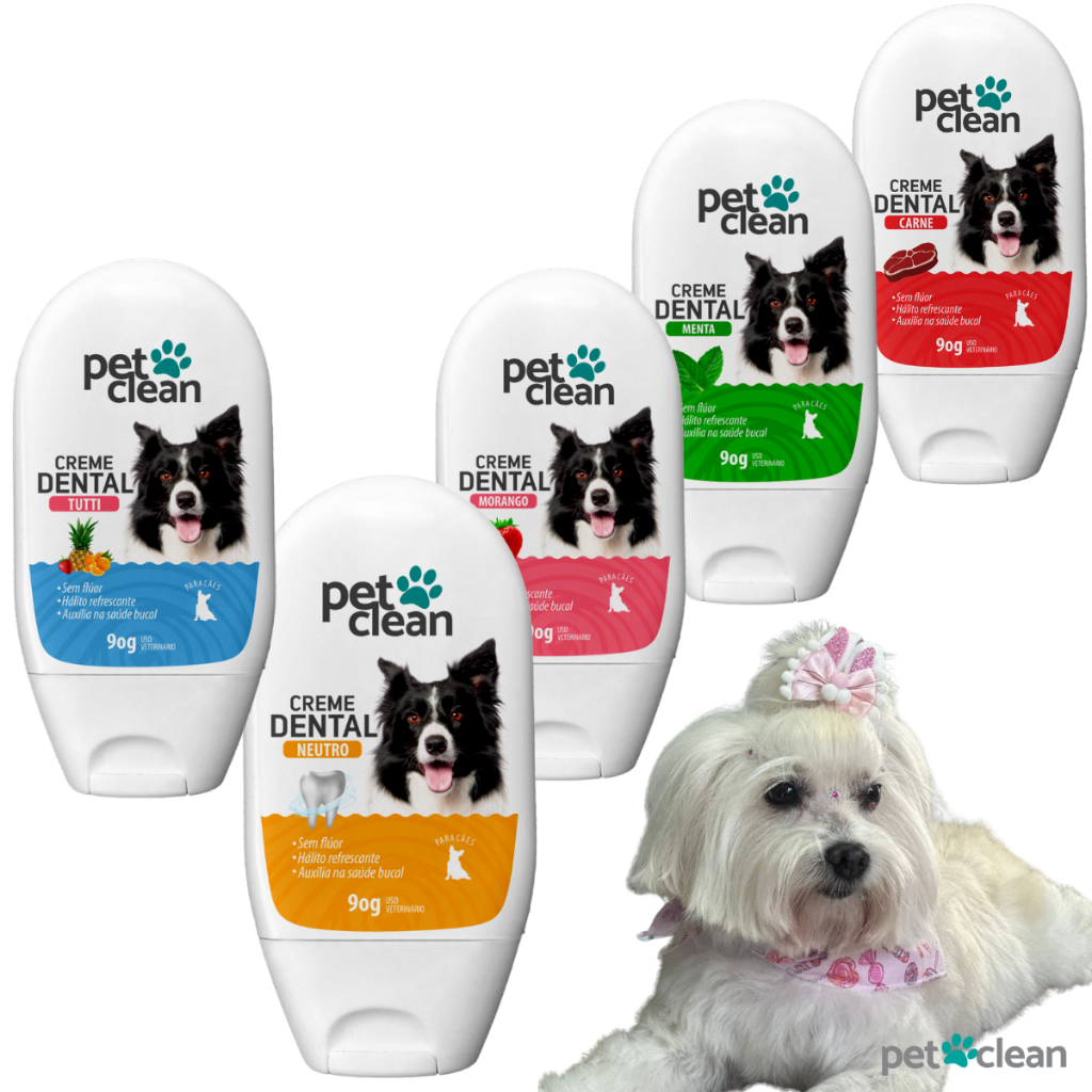 Creme Dental Pet Clean Higienização Bucal 90g - Neutro Morango Tutti Frutti Menta Carne