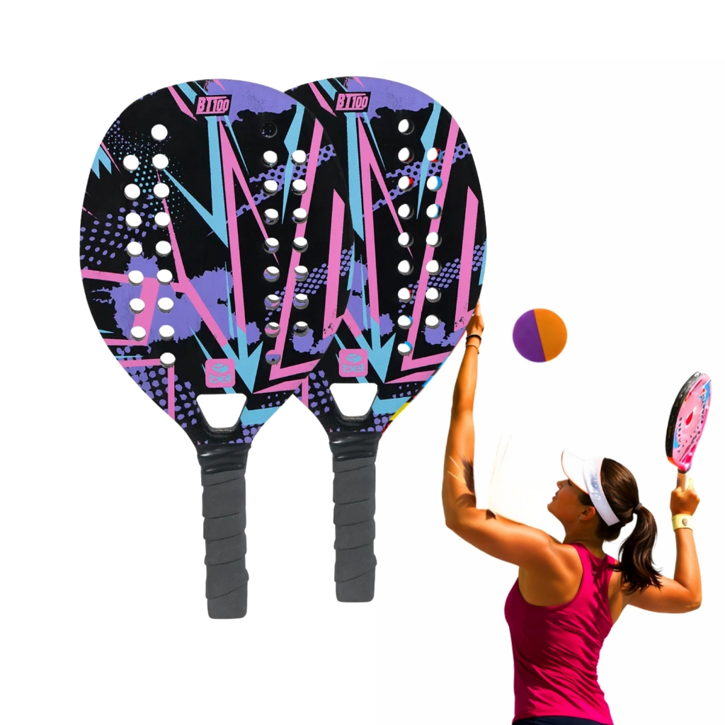Kit Beach Tennis Bel com 2 Raquetes e Bolinha BT100 Madeira Naval Lilás