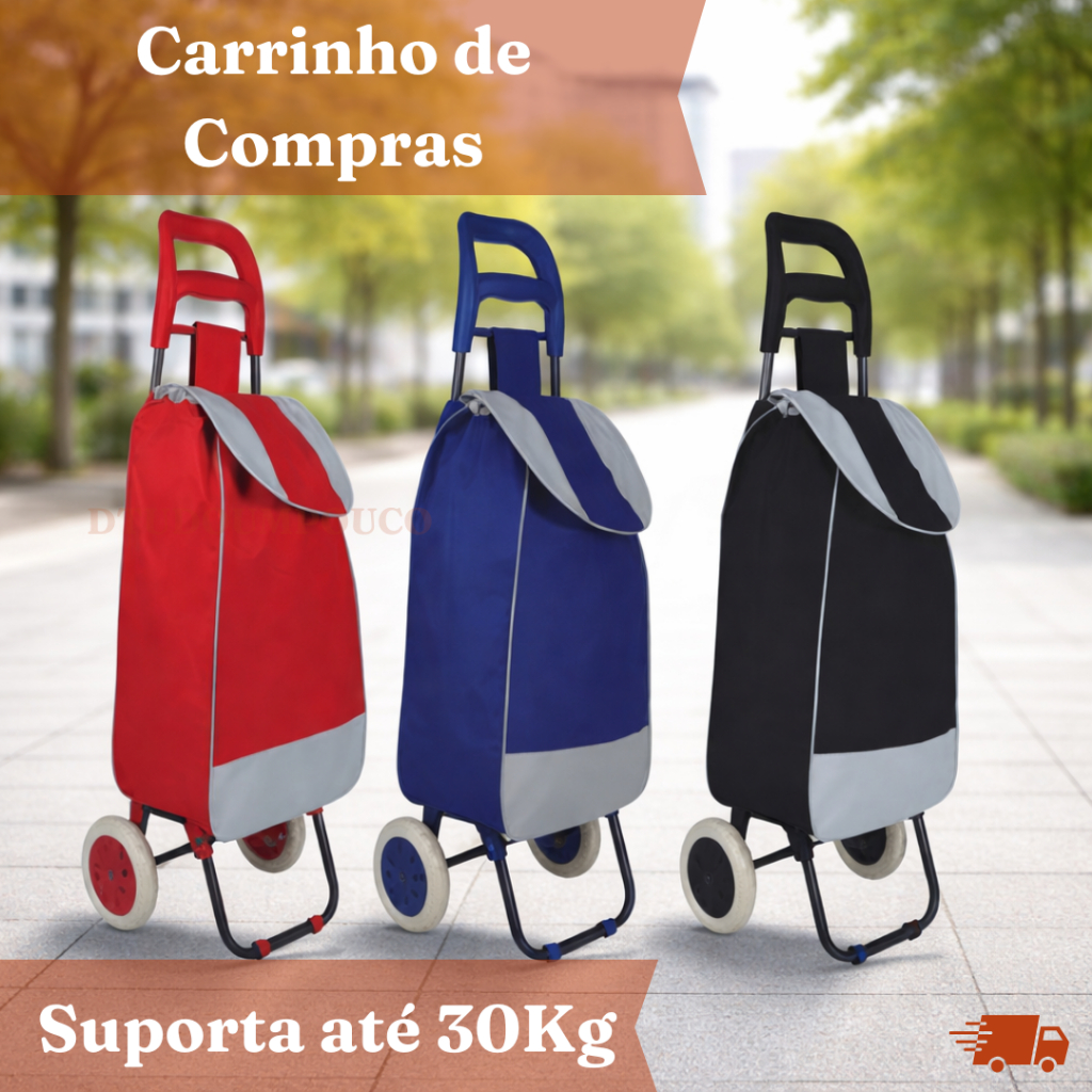 Carrinho de Compras Carrinho de Feira Supermercado Multiuso Feira Até 30Kg Com Rodinhas Dobrável Resistente