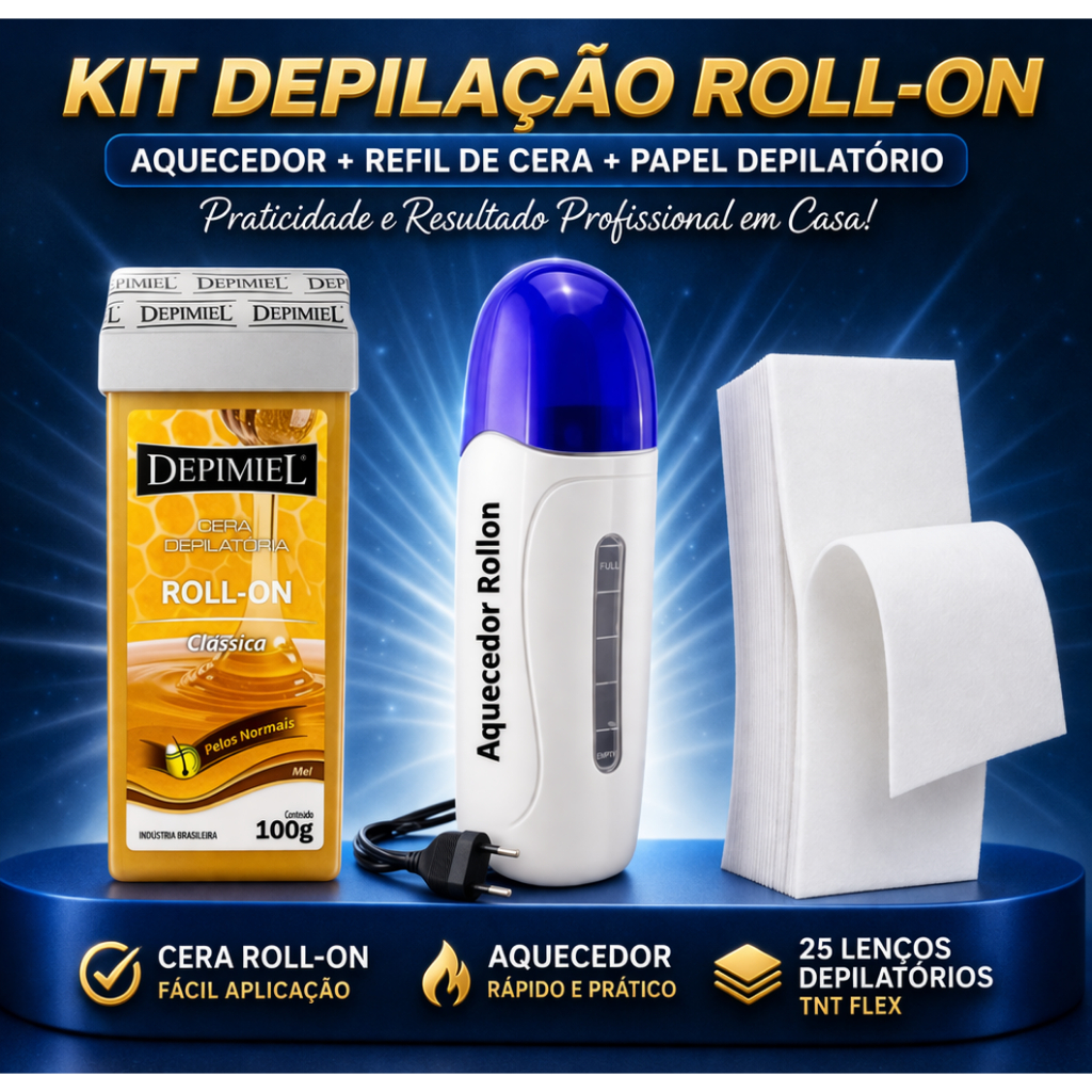 Depilação Roll-On Completo Aquecedor Cera Quente Bivolt Refil Lenço Depilatório Removedor de Pelos Profissional Salao