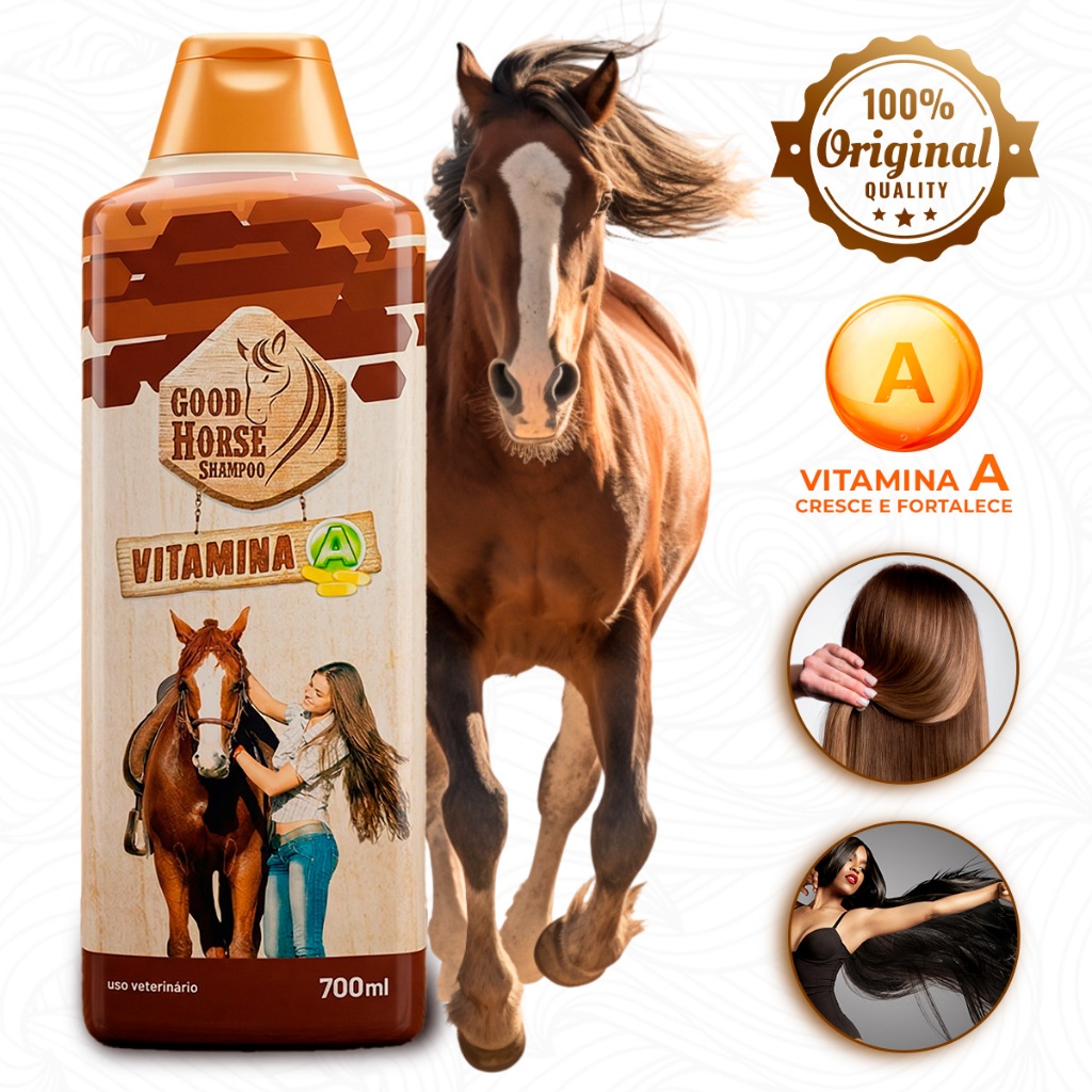 Shampoo Good Horse 700ml Vitamina A Crescimento Acelerado e Fortalecimento dos Fios Cavalo Original