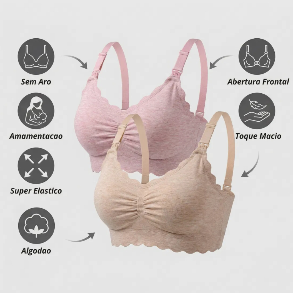 Kit 2 Ou 1 Unidade Sutiã Amamentação Com Alça E Fecho Ajustável Bojo Removivel