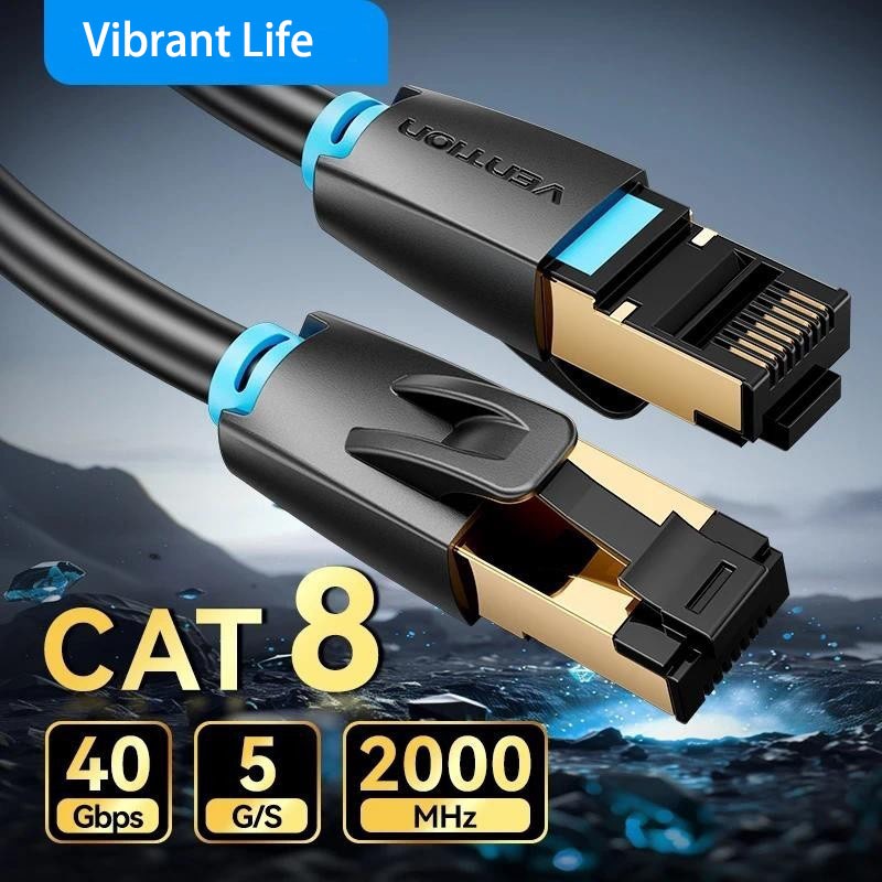 Cabo Ethernet Vention Cat8 STTP 40 Gbps 2000 MHz RJ45 - Cabo de Conexão de Rede LAN para Computador