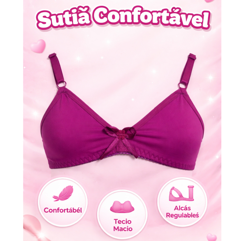 KIT 6 Sutiã Menina Moça Infantil Lingerie Liso Sem Bojo e Lacinho