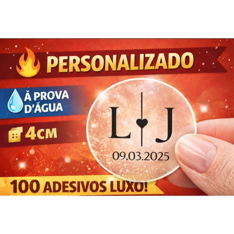 100 Adesivos Transparente Personalizado Casamento | Iniciais Noivos | À Prova D’Água |Lembrança Luxo