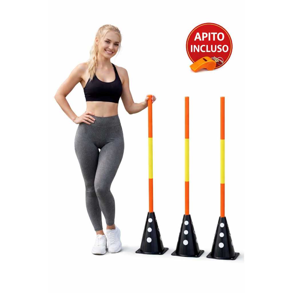 B-3 KIT 6 CONES FURADOS 23 CENTÍMETROS COM 3 BARREIRAS DESMONTÁVEIS TREINO FUNCIONAL AGILIDADE CROSSFIT