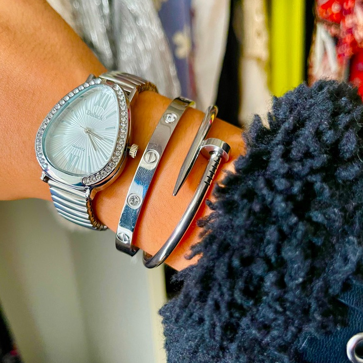 Kit Relogio Feminino Dourado Oval Cobra + Pulseira E Bracelete Conjunto Elegante|Aço Inoxidável