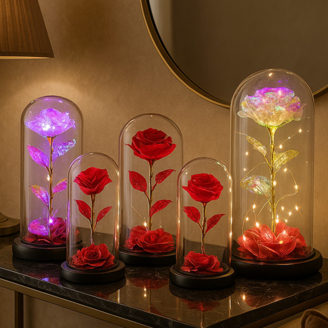 Luminaria Cupula Flor A Bela e a Fera Rosa Encantada Presente Dia das Mães O Pequeno Principe com LED Enfeite