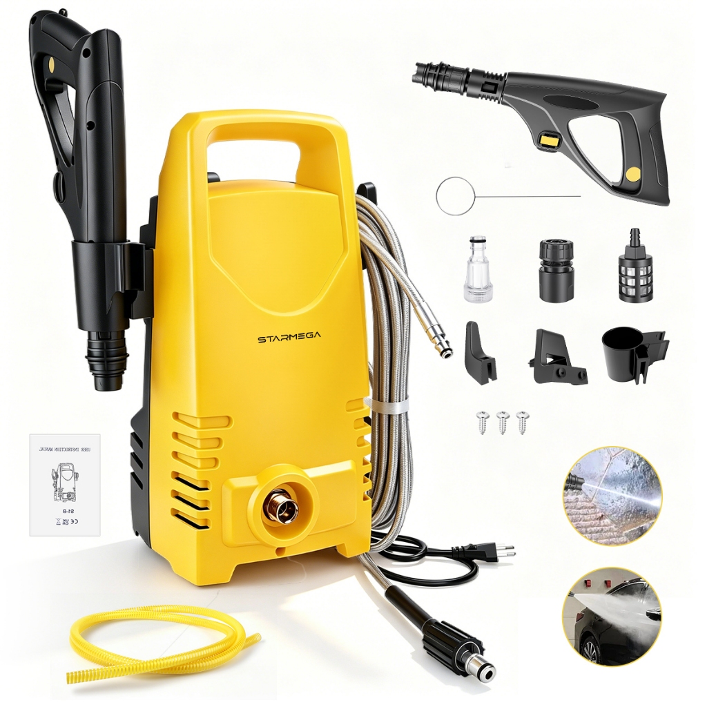 STARMEG Máquina De Lavar Carro Vertical 220V Lavadora de Alta Pressão Potente Compacta 1200W Porta Detergente Lav1300 Vo