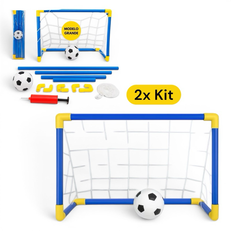 Kit 2x Gol Trave de futebol com rede e Bola + Bomba Ar Inflador Brinquedo Infantil Recreativo Esporte-golzinho brinquedo