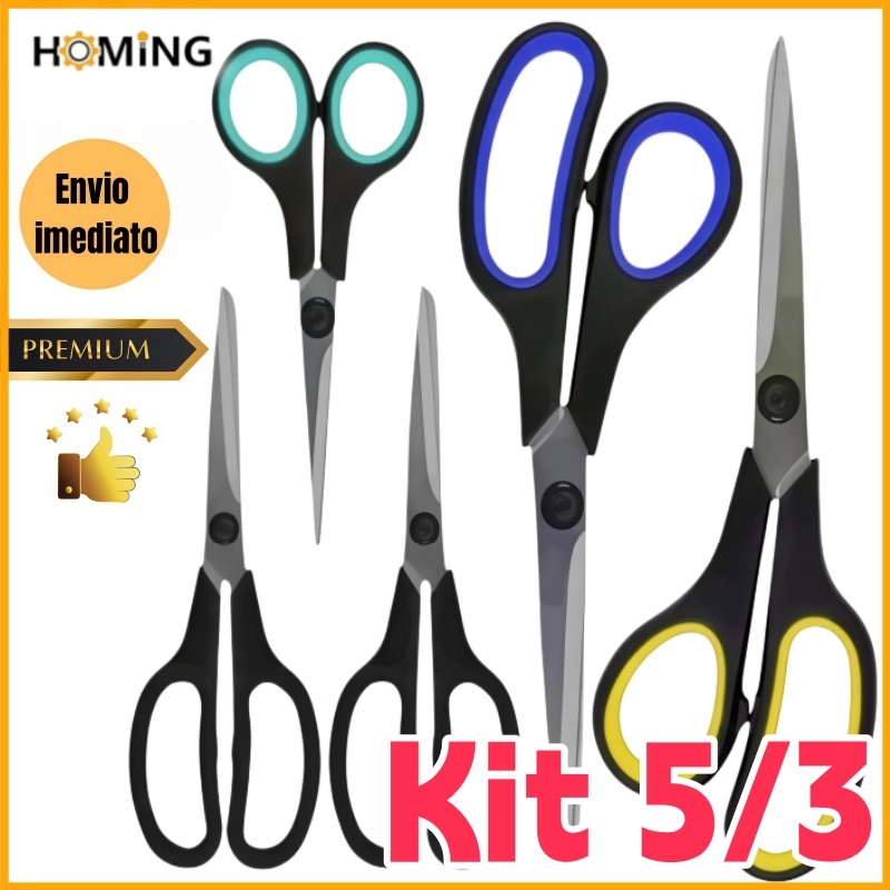 Kit 5/3 Tesouras de Aço Inox Alta Qualidade Multiuso Alta Durabilidade Tesoura para Ter Em Casa