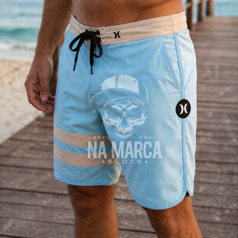 Bermuda Masculina Elastano Moda Praia Surf Casual Piscina Secagem Rápida Academia Verão