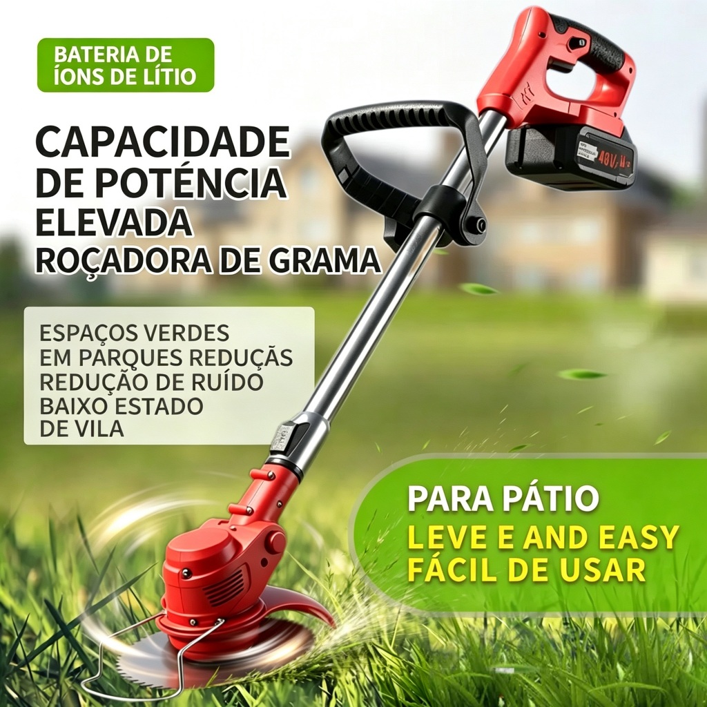 Roçadeira Sem Fio 21V 1580W Aparador e Cortador de Grama Elétrico Profissional para Jardim Pátio e áreas externas