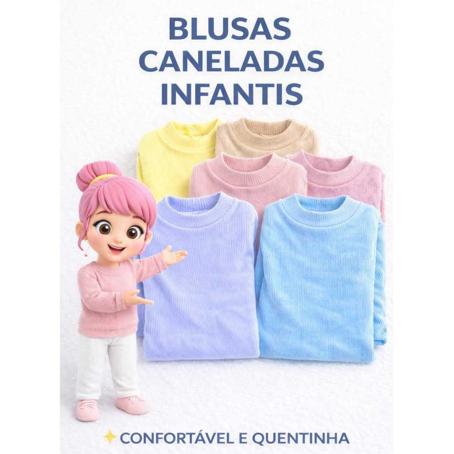 Blusa Infantil Canelada Manga Longa Menina Roupa Infantil Inverno Confortável