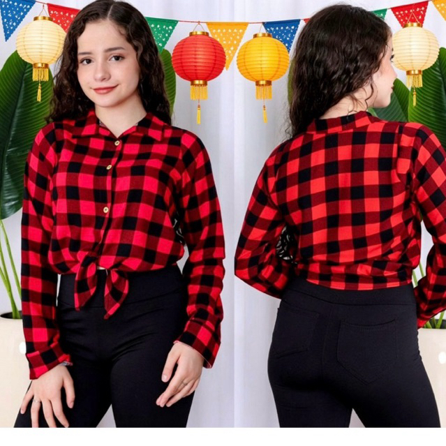 Camisa Xadrez Infantil e Juvenil em Viscose para Festa Junina