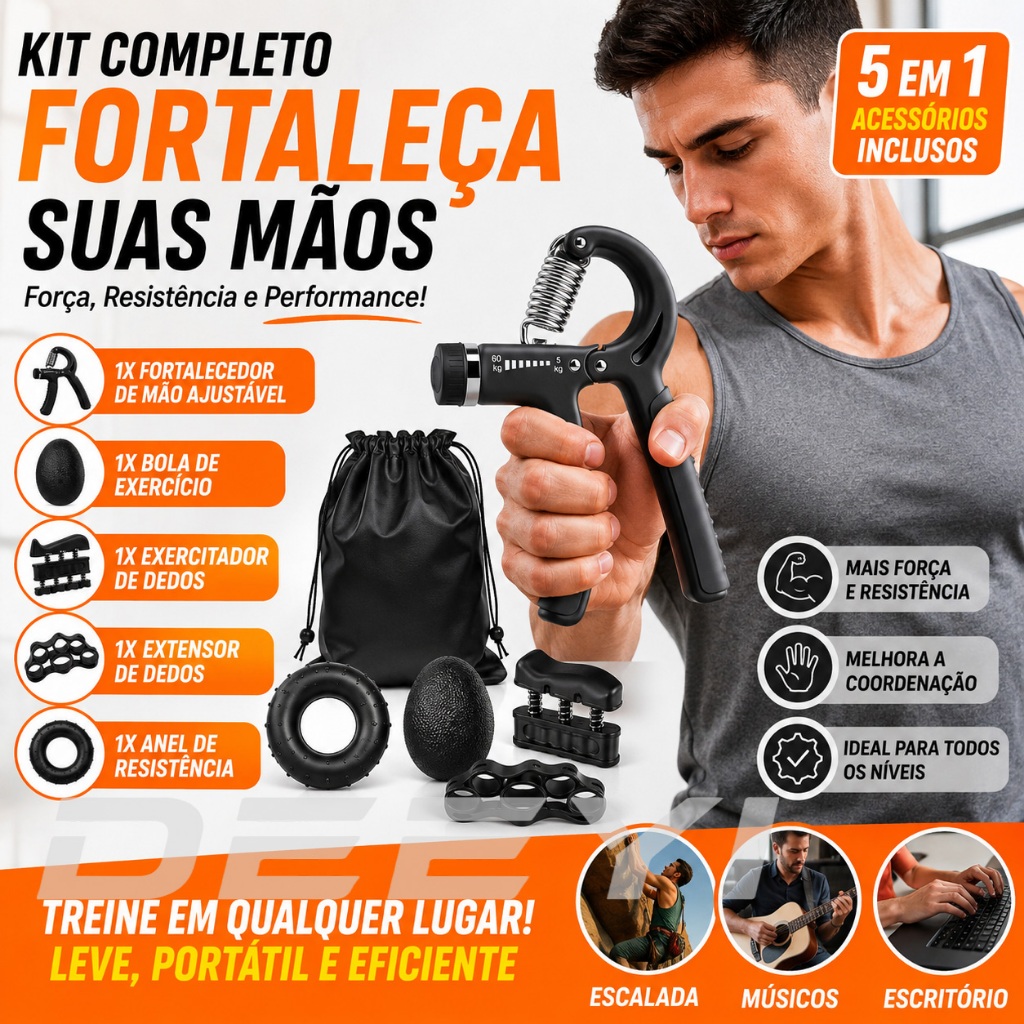 DEEYI Kit 5 Peças Hand Grip Com Resistência Ajustável 5-60kg Para Fortalecer Antebraço e Dedos Treinamento Muscular