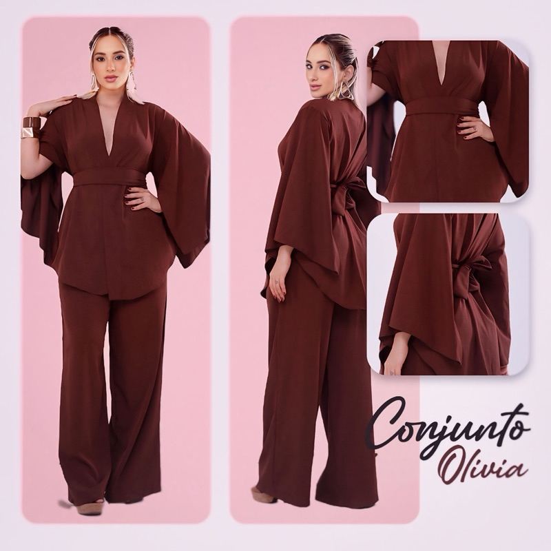Conjunto Feminino Pantalona e Kimono em Crepe Forrado | Roupa Social Elegante e Confortável