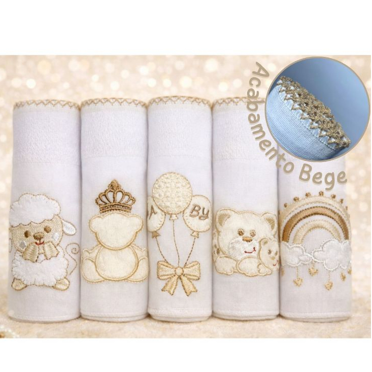 Kit Fraldas de pano Bordada para Bebê 100% Algodão Kit com 5 unidades.