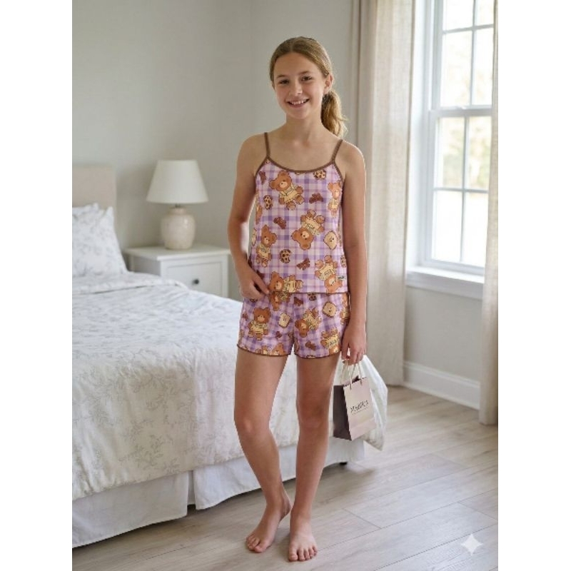 Pijama juvenil short e camiseta short doll adolescente