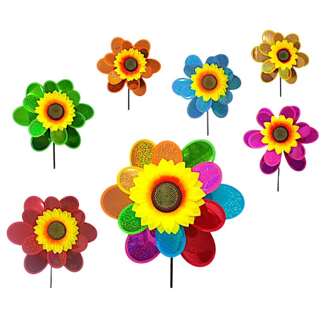 Catavento Girassol Duplo Jardim Varanda Decoração Com Glitter G