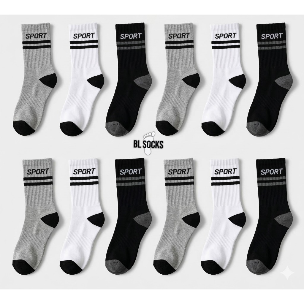 Kit 24 Pares Meia Sport Cano Longo Algodão Masculina e Feminina UNISSEX
