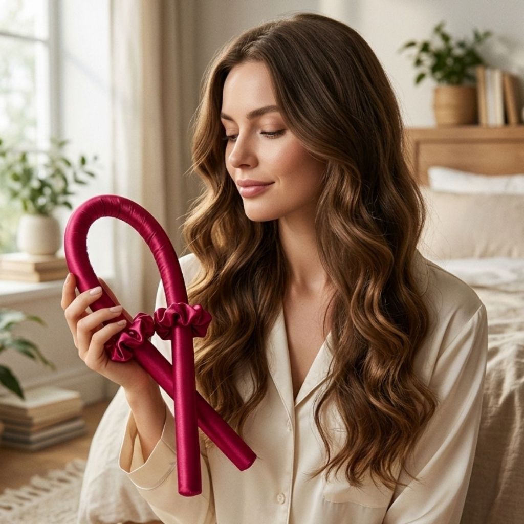 Modelador De Cabelo Cachos Sem Fonte De Calor Estilo Salão De Beleza Ondas Naturais Uso Noturno Confortável Pink