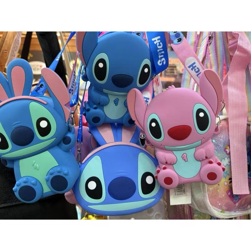 Bolsa Stitch Silicone Azul Rosa Pequena Porta Celular Tiracolo Ajustável Feminina Infantil vários modelos