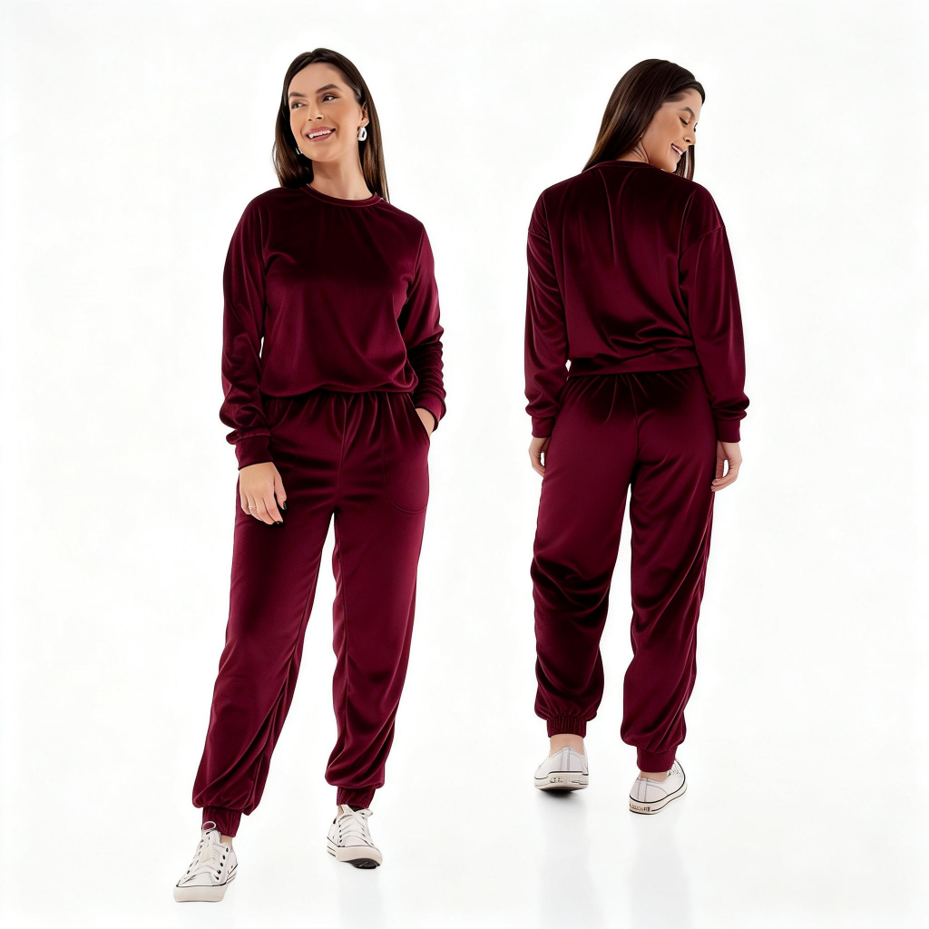 050# Conjunto Feminino Veludo Plus Com Bolso TR-CON-050