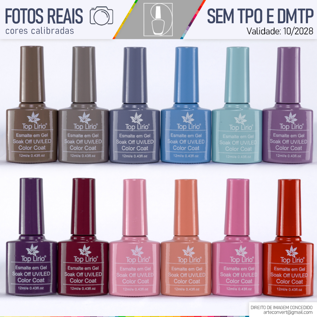 Kit 12 Esmaltes em Gel Led Uv COLEÇÕES p/ Unhas Manicure 12ml Lirio/Bella Rosa