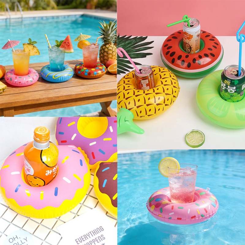 KIT 6/12 Porta Copo Lata Boia Inflável Para Piscina Praia Diversas Variações