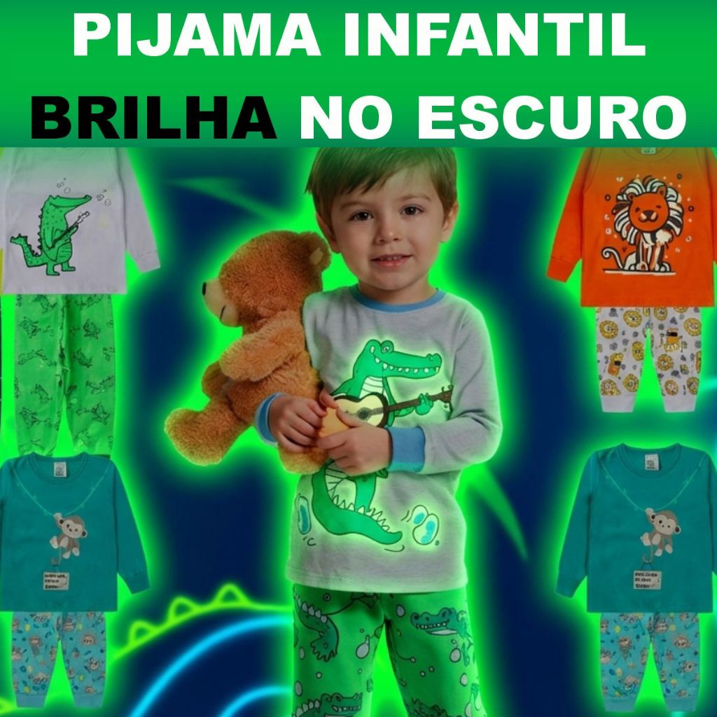 Kit 2 Peças Pijama Brilha no Escuro Sortido Infantil Menino Inverno Roupa Infantil Masculina