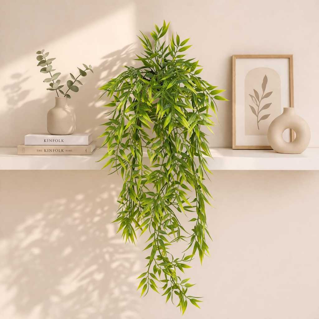Vasinho espelhado com folhagens caídas arranjo com planta artificial para decoração