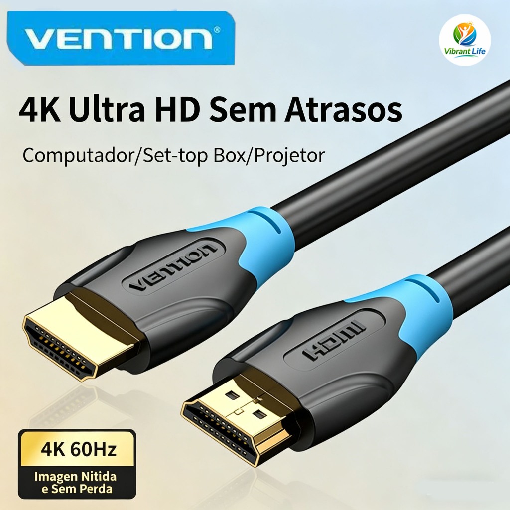 Cabo HDMI Vention 2.0 4K – Para Xiaomi Box, PS4, Apple TV, Divisor e Interruptor HDMI | Comprimentos de 1/1.5/2/3/5m