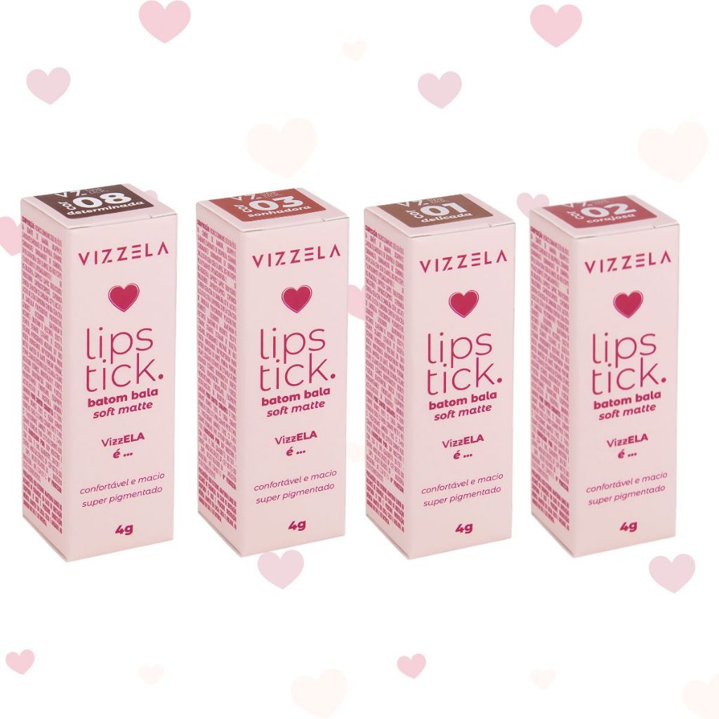 Batom Bala 8 Cores Matte Vizzela Lipstick