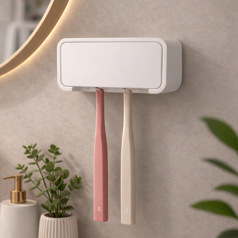 Porta Escovas de Dente de Parede sem Furos | Suporte para 4 Escovas com Fita Dupla Face