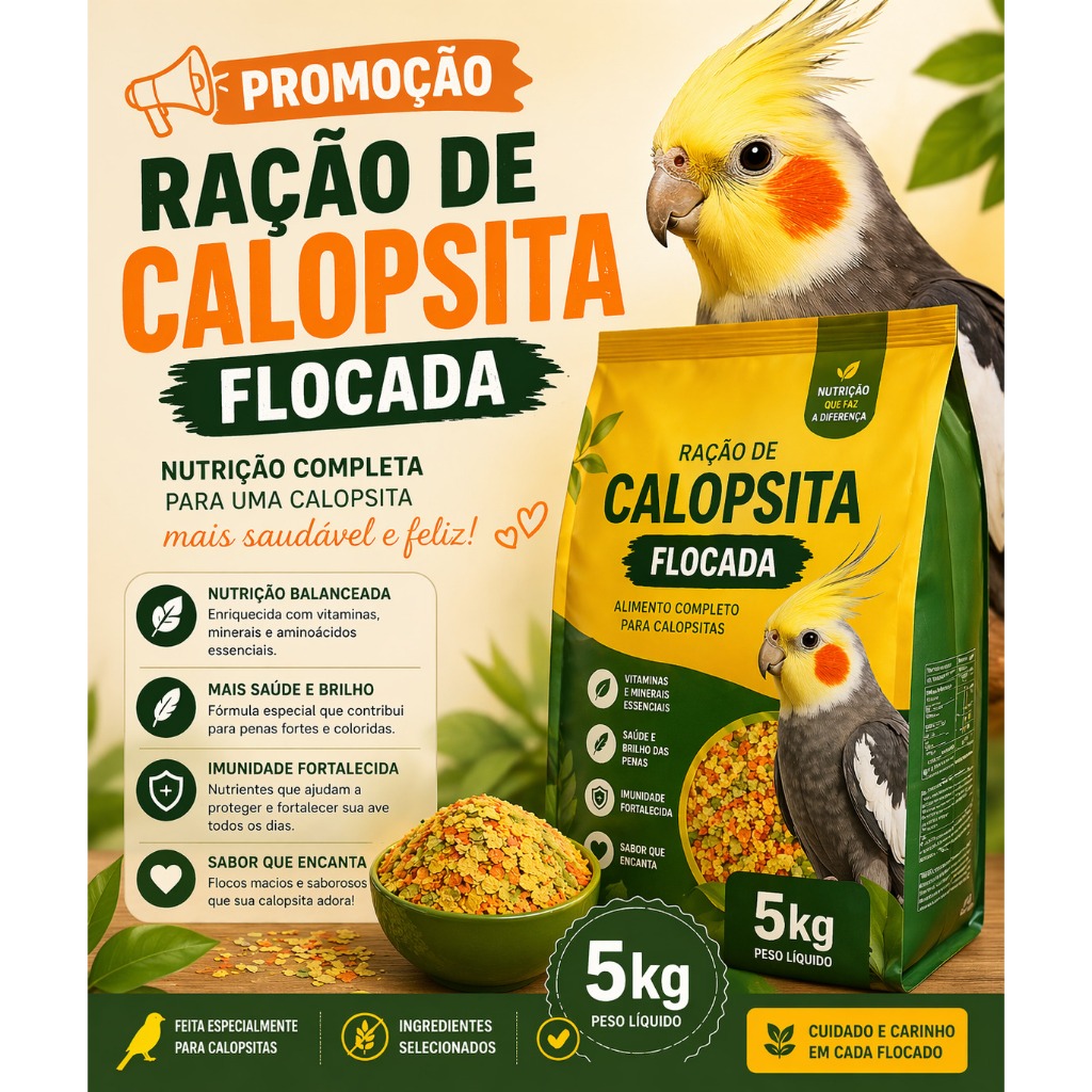 5KG MISTURA FLOCADA PARA CALOPSITAS , PERIQUITOS E AGAPORNIS 5KG