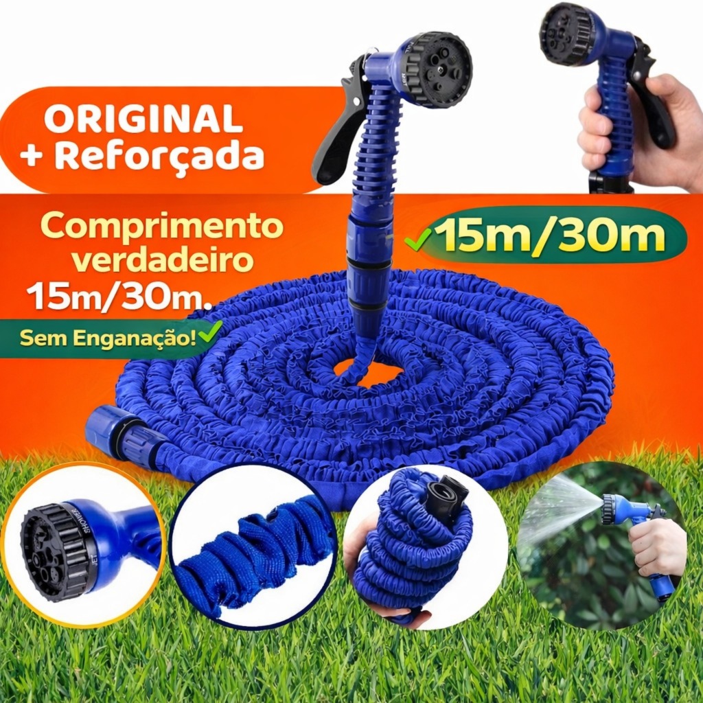 Mangueira Mágica 10m/15m/30m Metros( reais, comprimento após água) com Gatilho 7 Jatos Premium Resistente