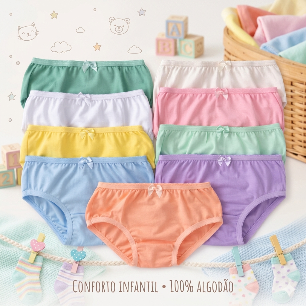 Calcinha Infantil 100% Algodão 1 a 6 Anos