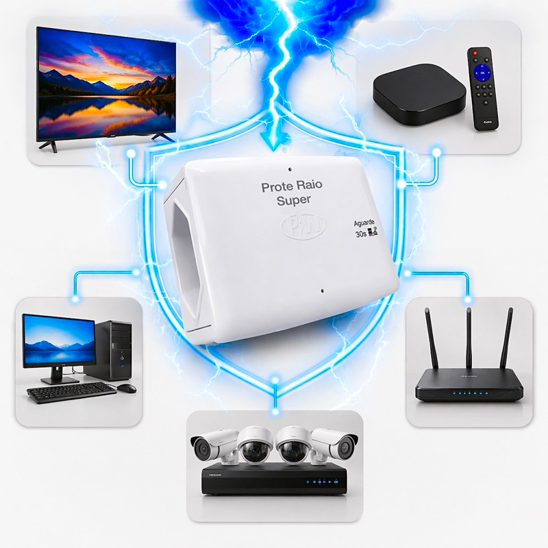 Protetor De TV Contra Raios Surtos Picos De Energia baixa tensão (oscilações na rede) com temporizador ORIGINAL