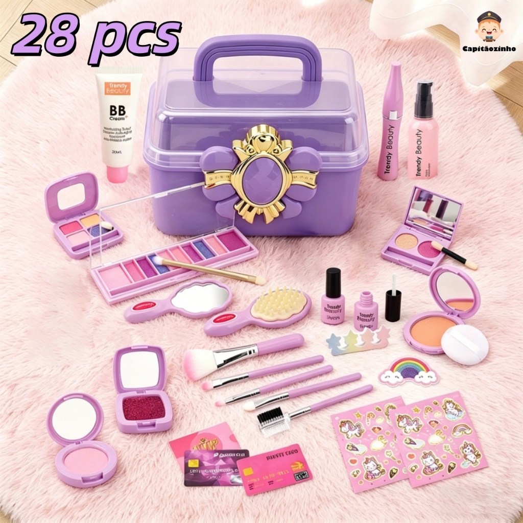 Conjunto de cosméticos de simulação kit de maquiagem para crianças conjunto portátil