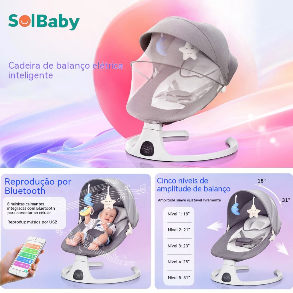 Cadeira De Balanço Automático Para Bebê Com Música, Mosquiteiro e Controle Remoto - 0 a 12 Meses