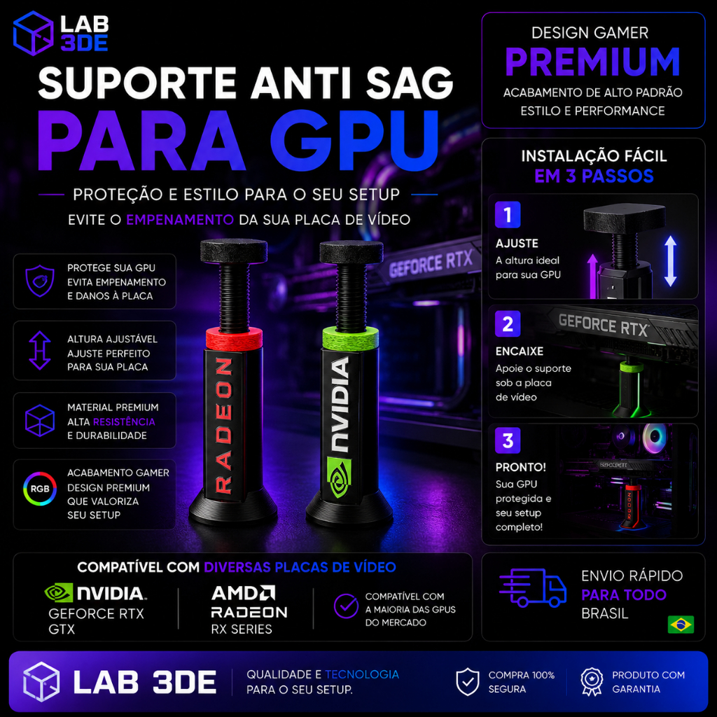 SUPORTE ANTI SAG PARA GPU AJUSTÁVEL – PLACA DE VÍDEO GAMER PREMIUM RTX / RADEON