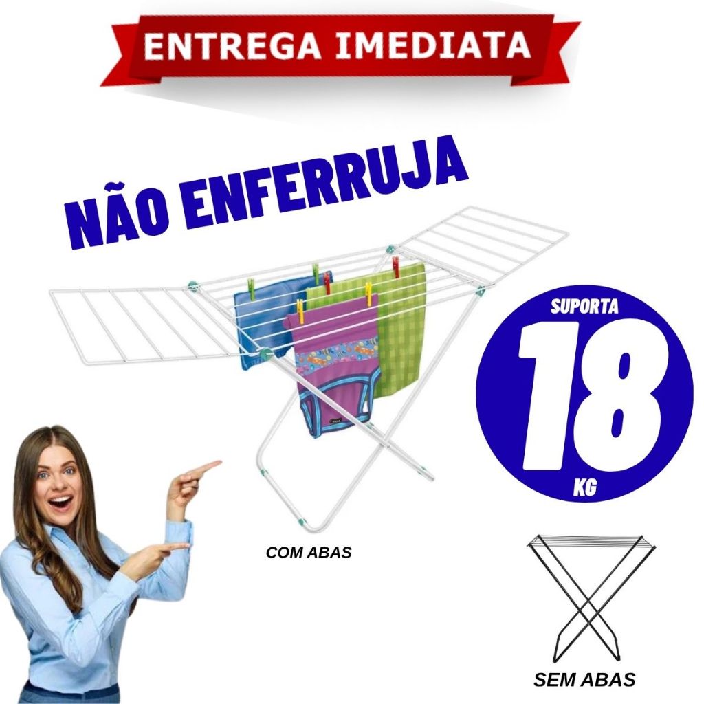 Varal De Chão Reforçado Dobrável Aço Secalux 18kg