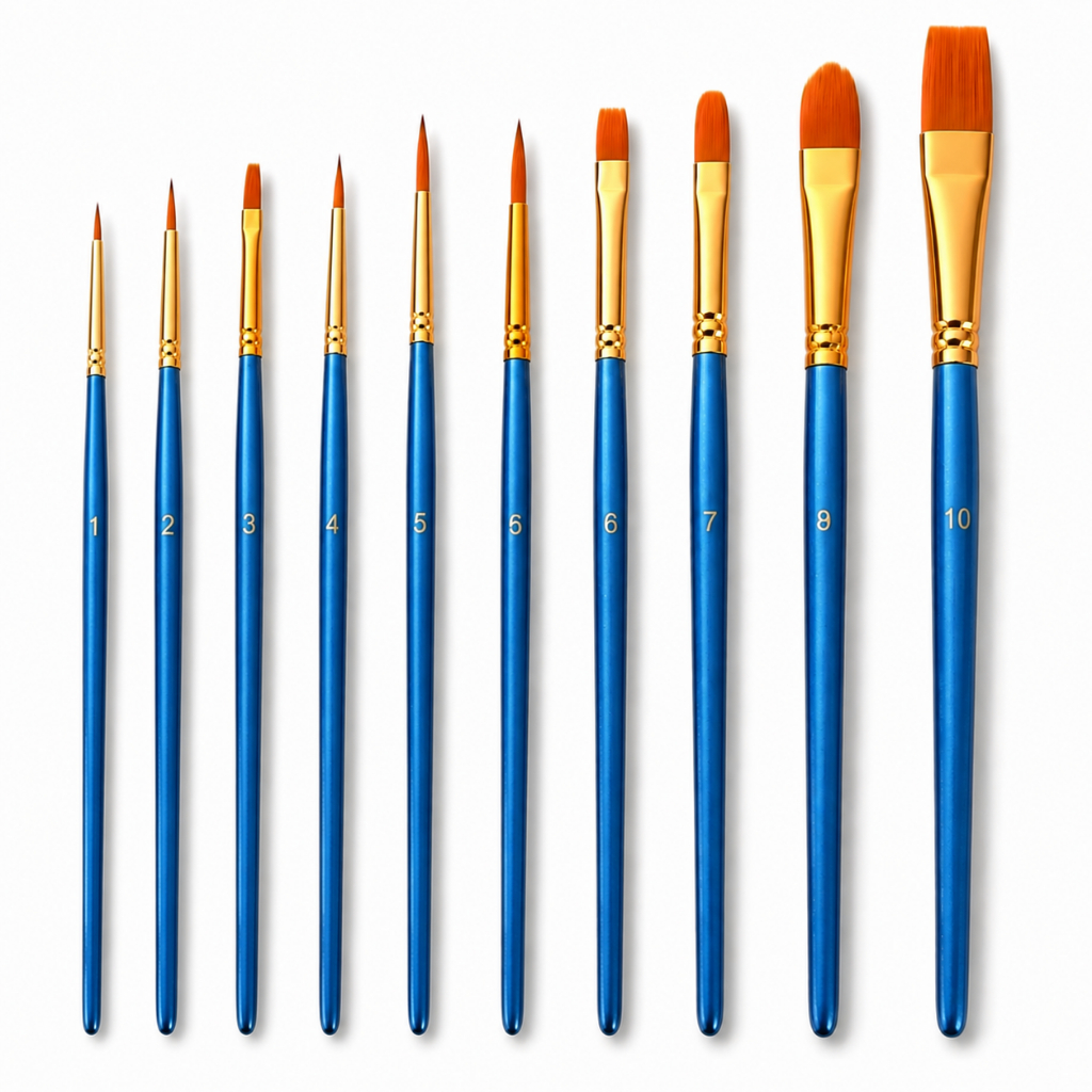 Kit 10 Pincéis de Artesanato e Pintura Em Tecido Facial Aquarela Óleo Acrílica Guache Artista Nylon Macias