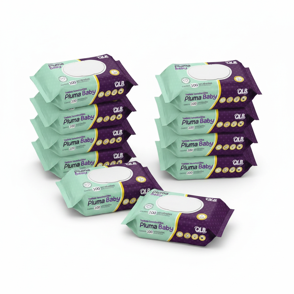 Caixa com 10 Lenços/Toalhas Umedecidas Pluma Baby c/ 100 Unidades Cada - Tampa FlipTop