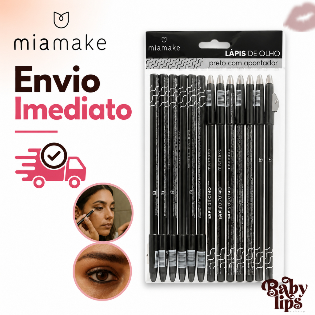 Pacote c/ 12 Lápis de Olho Preto com Apontador Mia Make