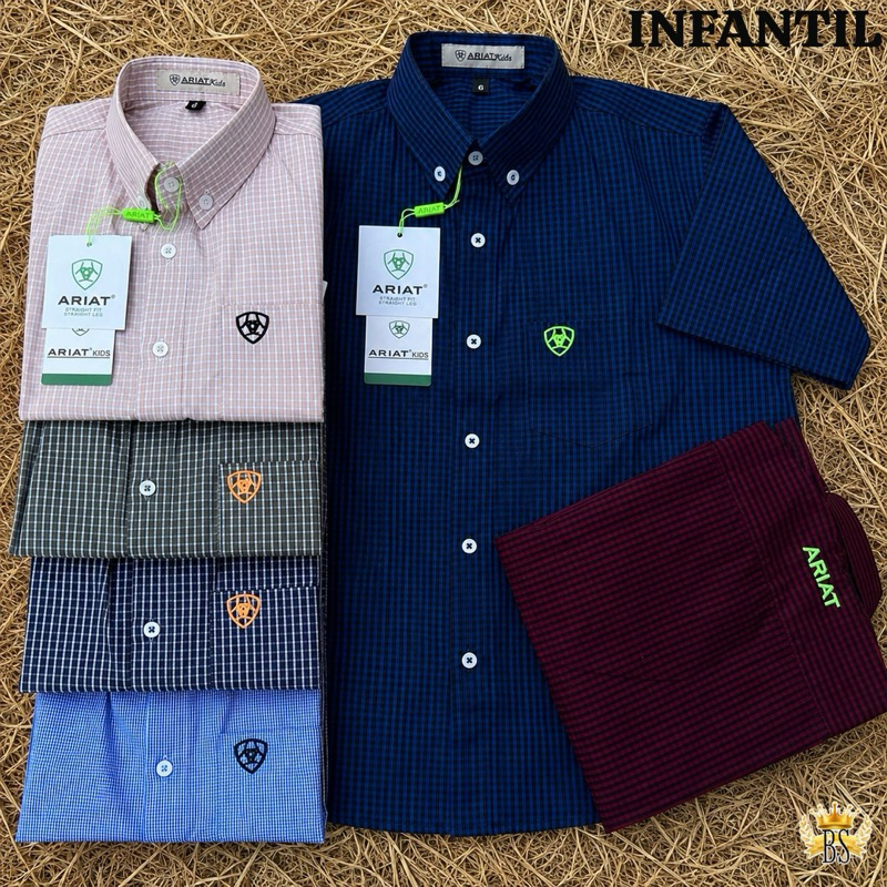 Camisa Manga Curta Infantil Country – Estilo Country Sertanejo para Meninos e Meninas ARIAT
