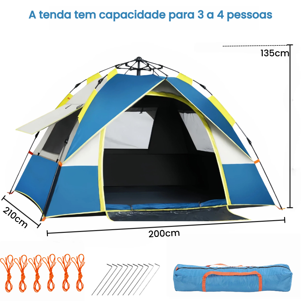 Barraca portátil de 200x210x135cm Barraca de acampamento dupla à prova d'água para 4 pessoas