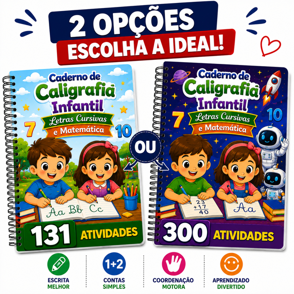 Caderno De Caligrafia Infantil Livro de Atividades Letras Cursivas Matemática 300 ou 131 Atividades