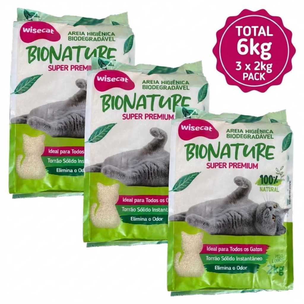 Areia De Mandioca Para Gatos Wisecat 2kg Kit 3Un
